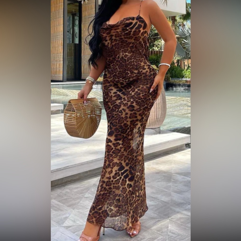 Fashion Nova Leopard Print Backless Dress